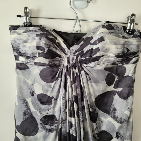 LAUNDRY by Shelli Segal Abstract Print Strapless Silk Mini Dress Sz 2 Black Gray - Picture 6 of 10